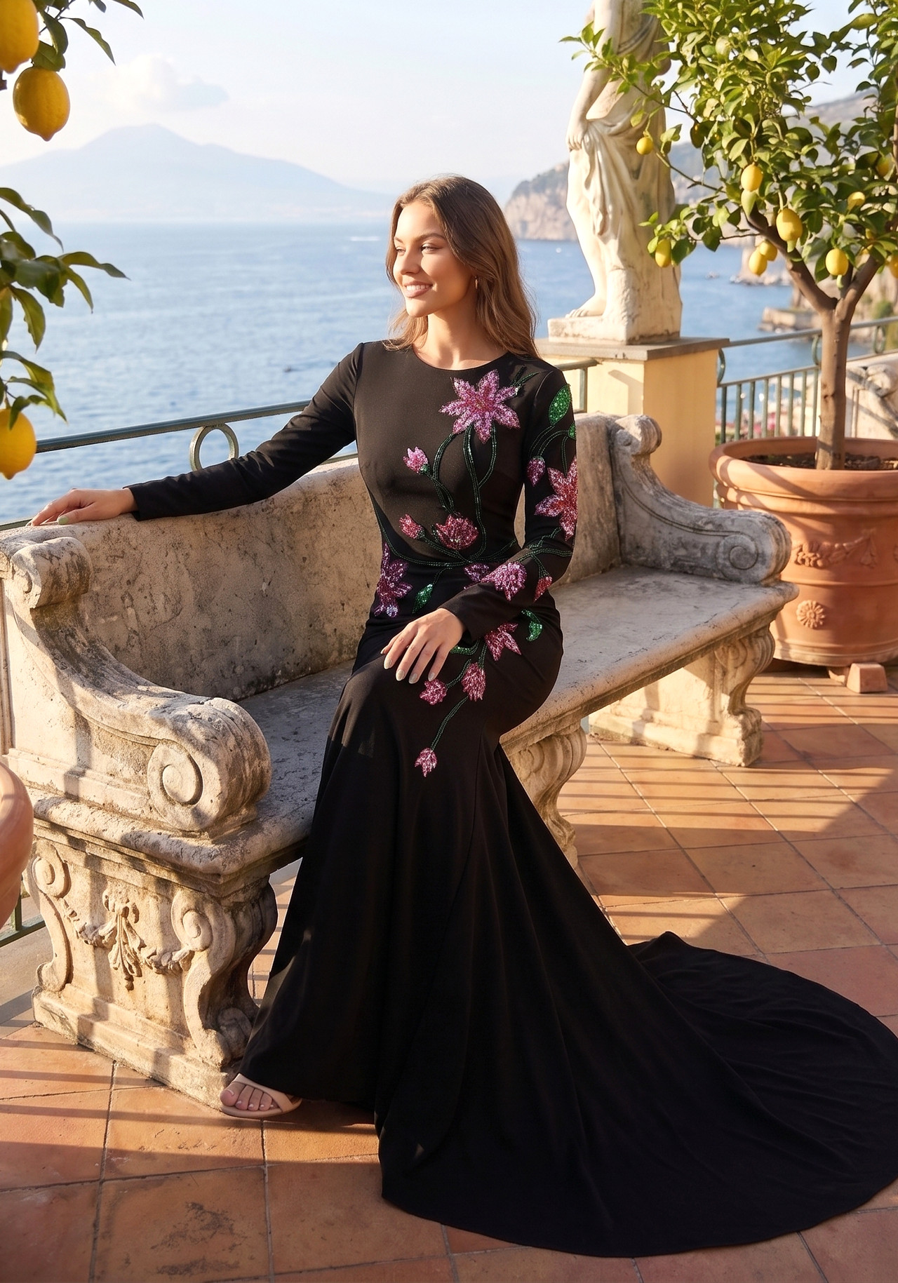 Long Sleeve Embellished Floral Maxi Dress Black 5 Long Sleeve Embellished Floral Maxi Dress Black 5