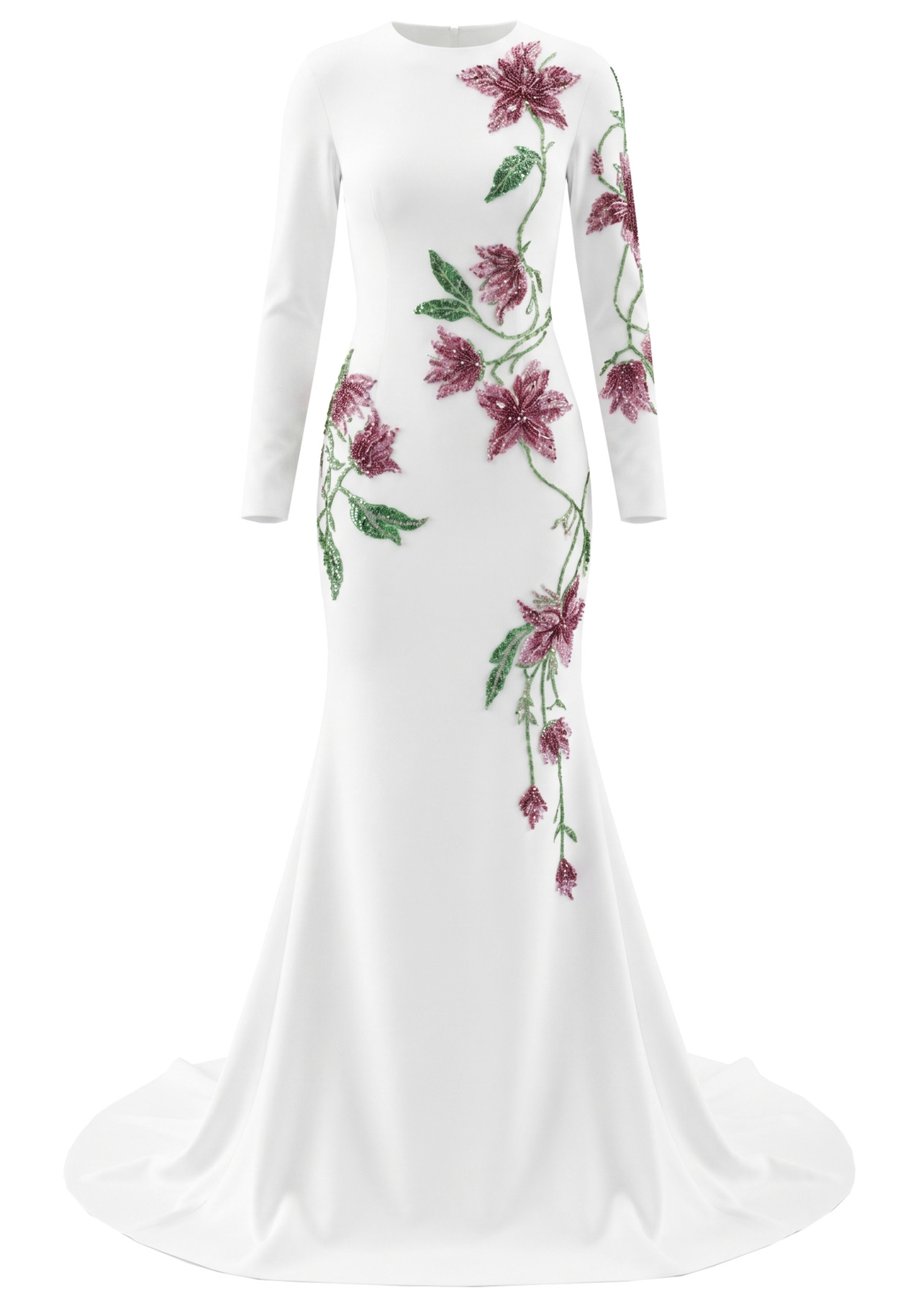 Long Sleeve Embellished Floral Maxi Dress White 7