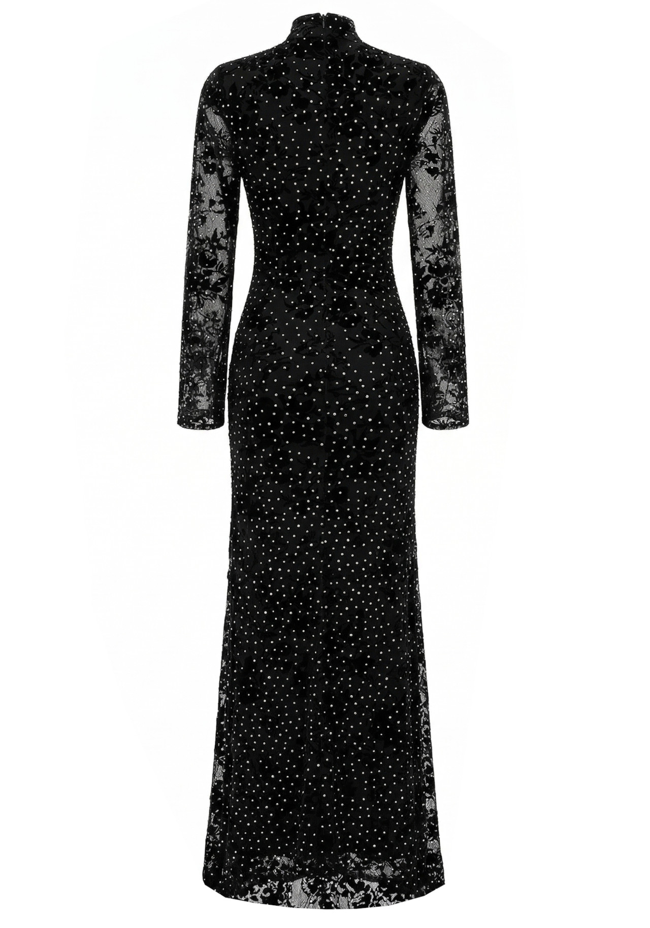 Long Sleeve Embellished Lace Maxi Dress Black 8