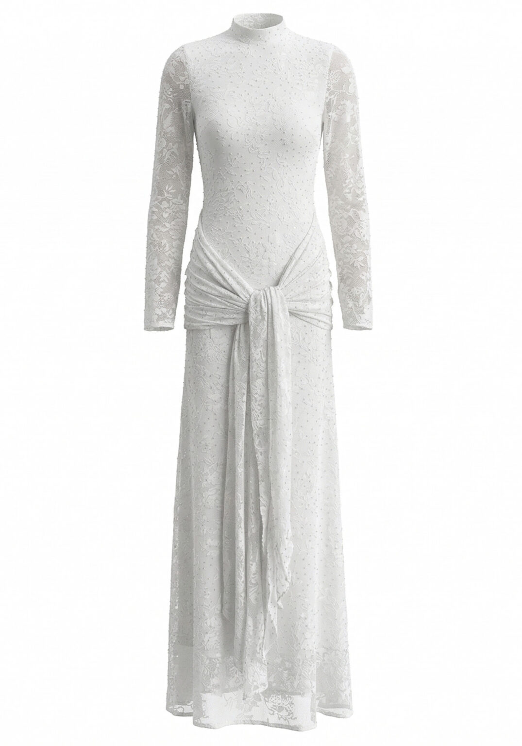 Long Sleeve Embellished Lace Maxi Dress