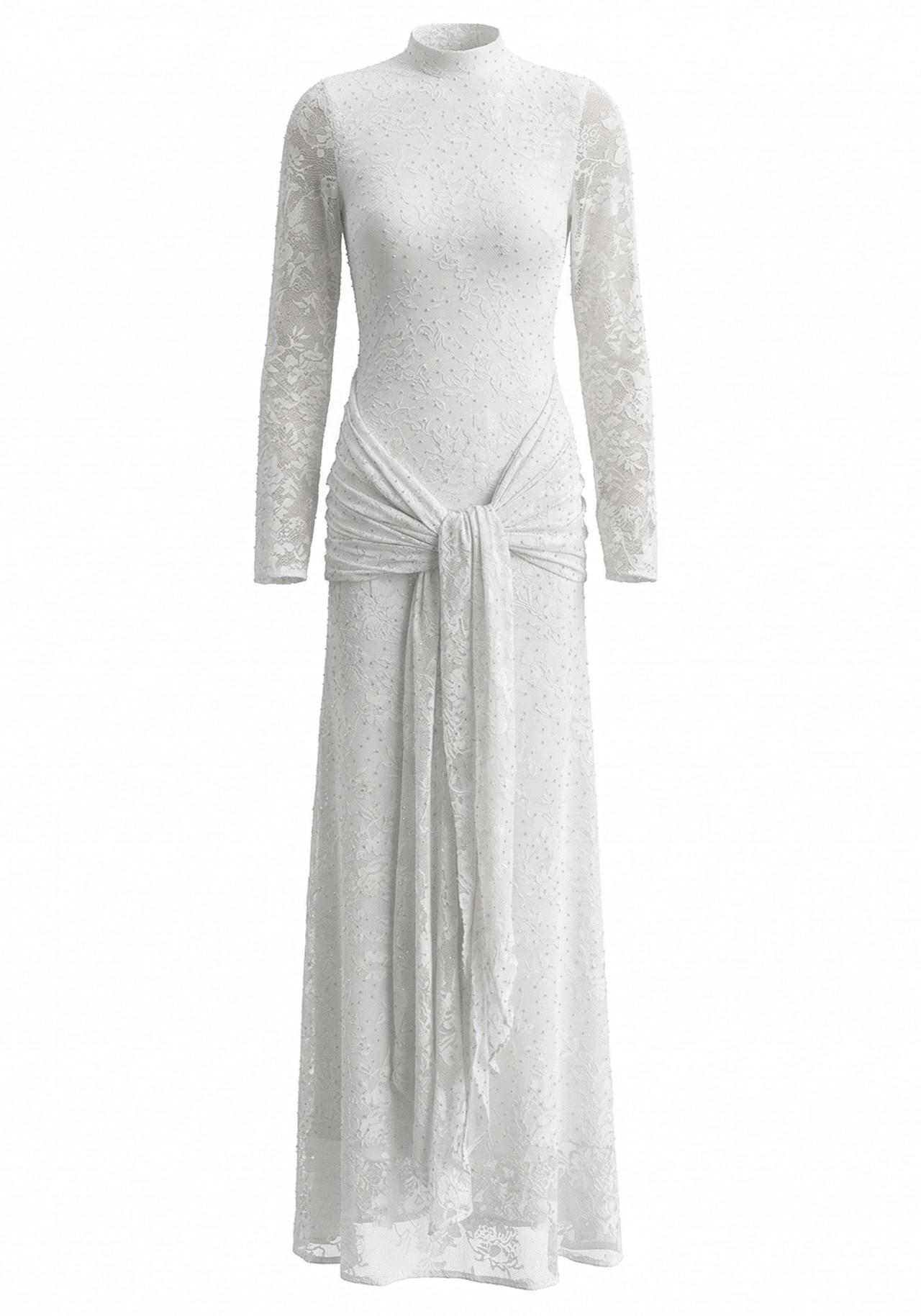 Long Sleeve Embellished Lace Maxi Dress White 6
