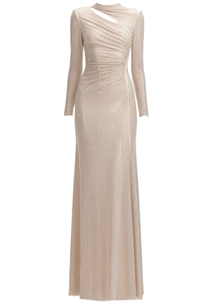 Long Sleeve Embellished Maxi Dress Nude 7