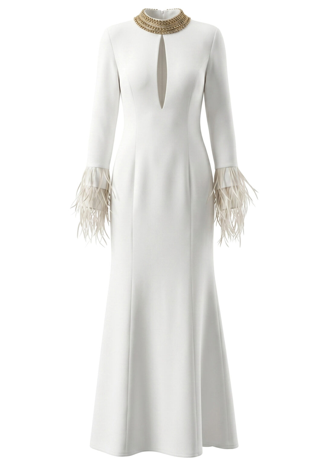 Long Sleeve Feather Embellished Maxi Dress