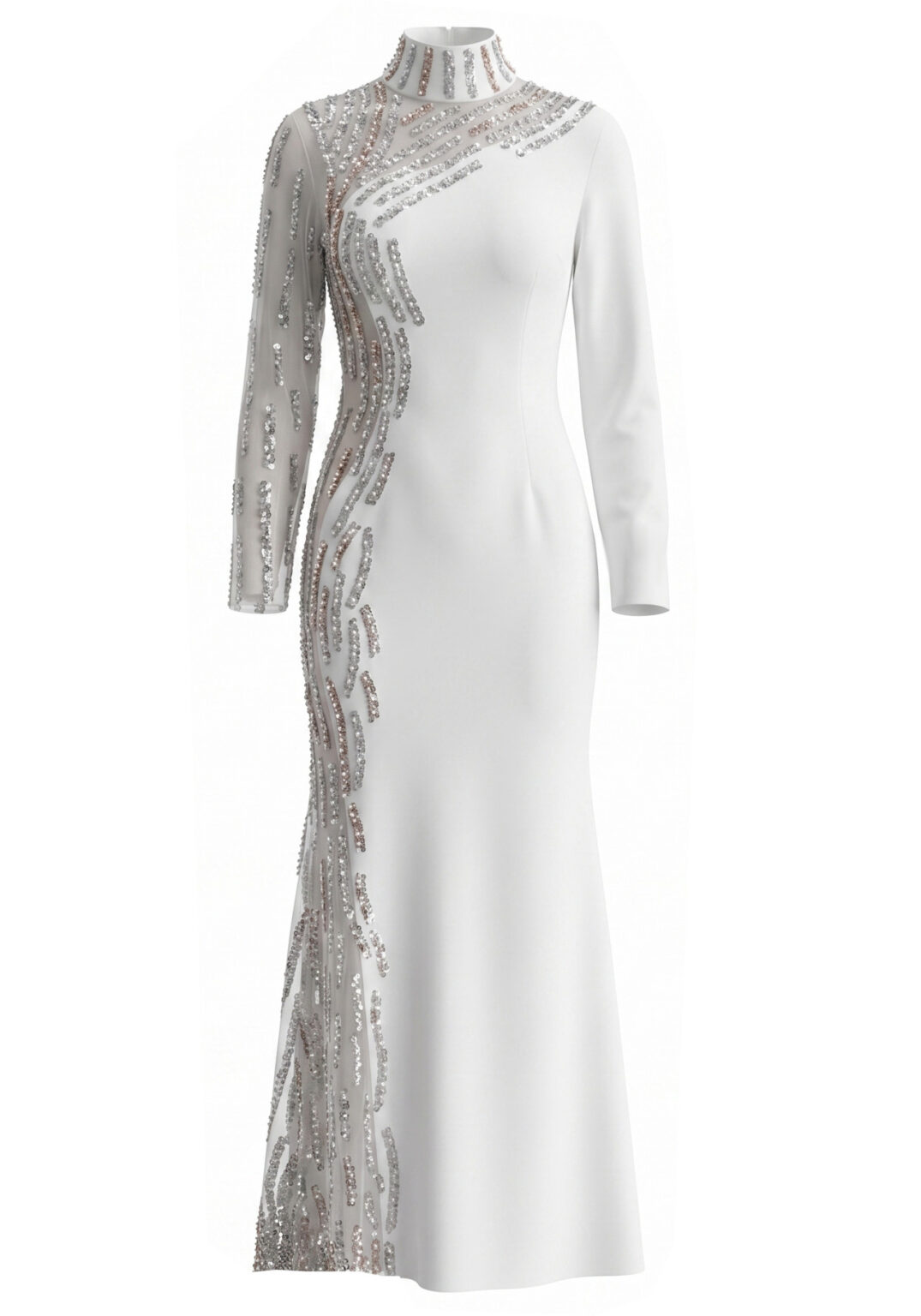 Long Sleeve Sequin Pearl Maxi Dress