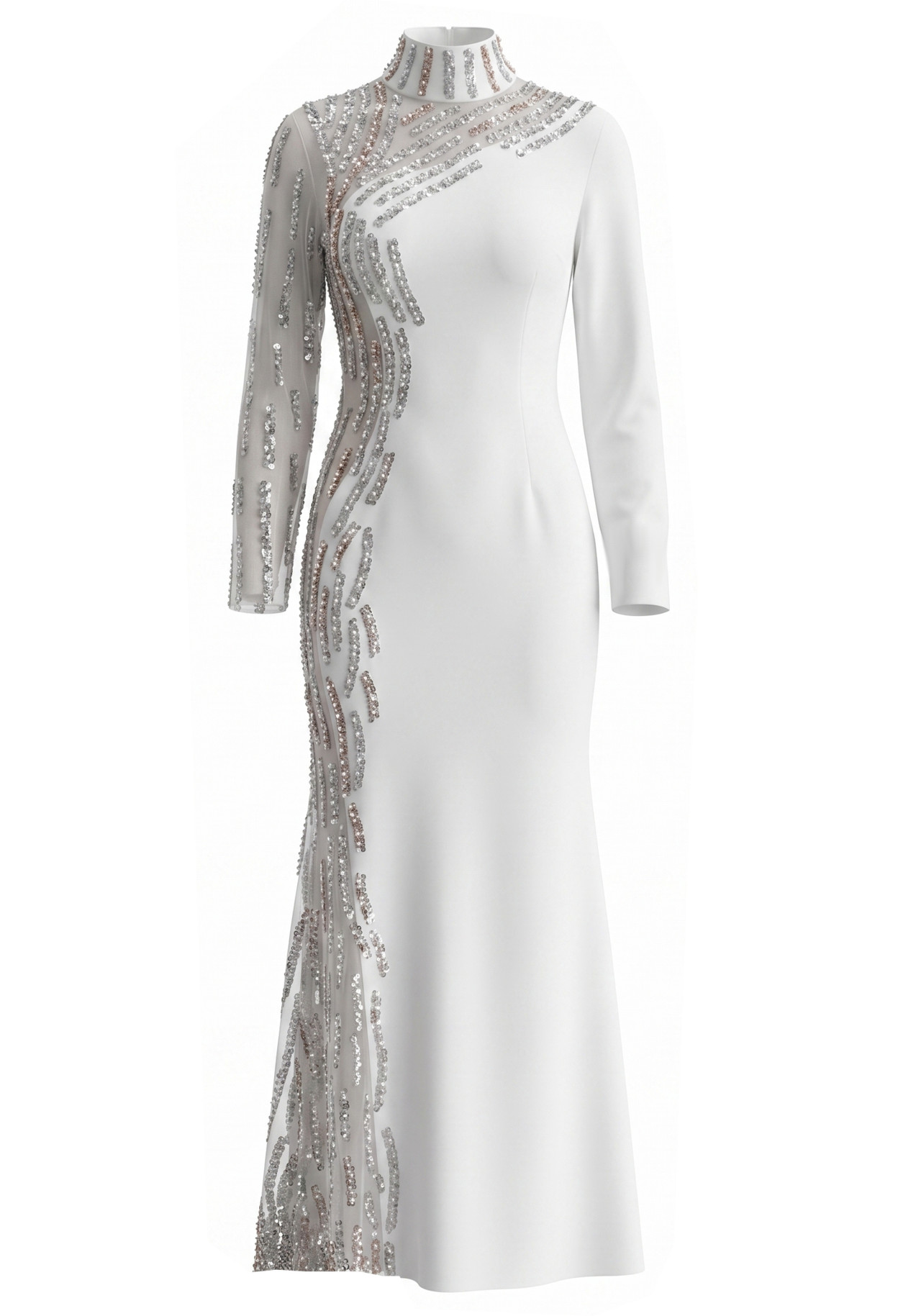 Long Sleeve Sequin Pearl Maxi Dress White 8