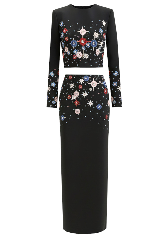 Long Sleeve Embellished Two Piece Maxi Dress