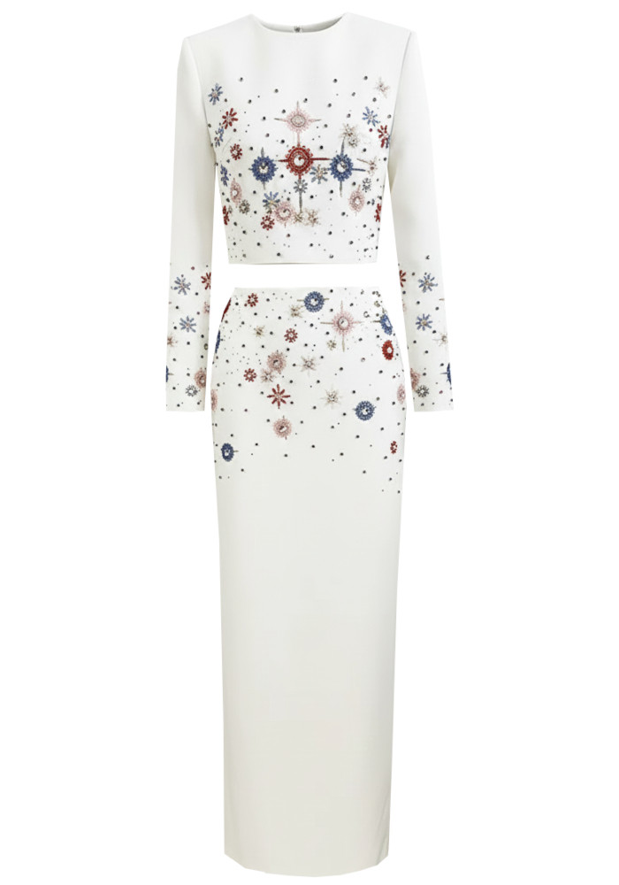 Long Sleeve Embellished Two Piece Maxi Dress White 9