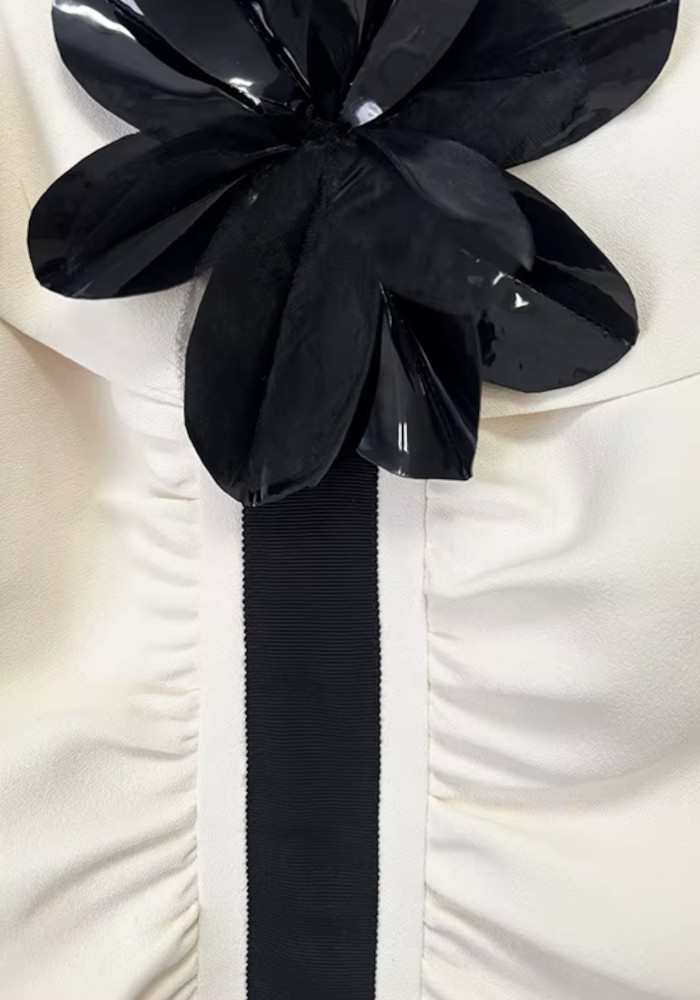 Long Sleeve Floral Detail Bardot Maxi Dress Ivory Black 10