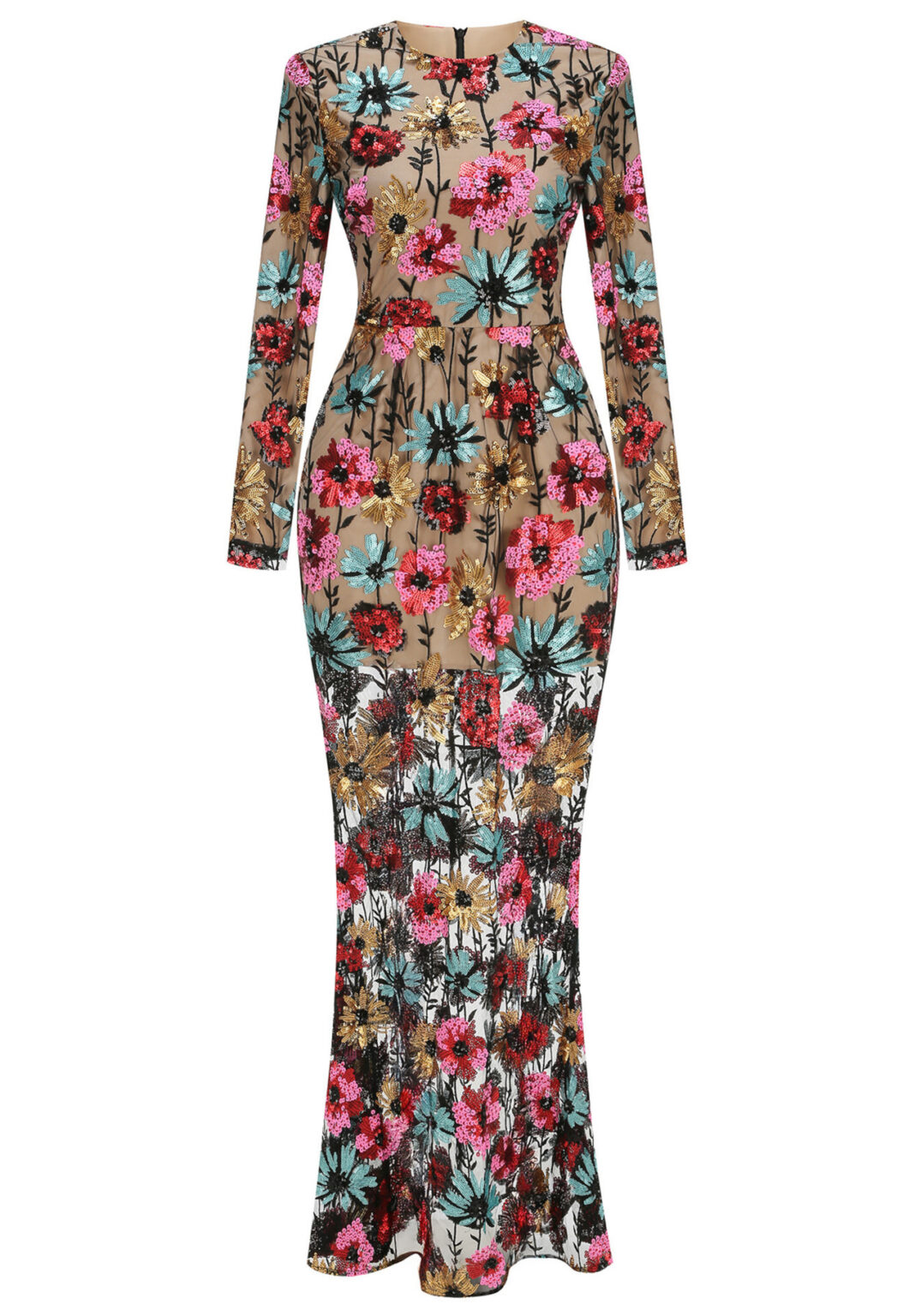 Long Sleeve Floral Embroidered Maxi Dress