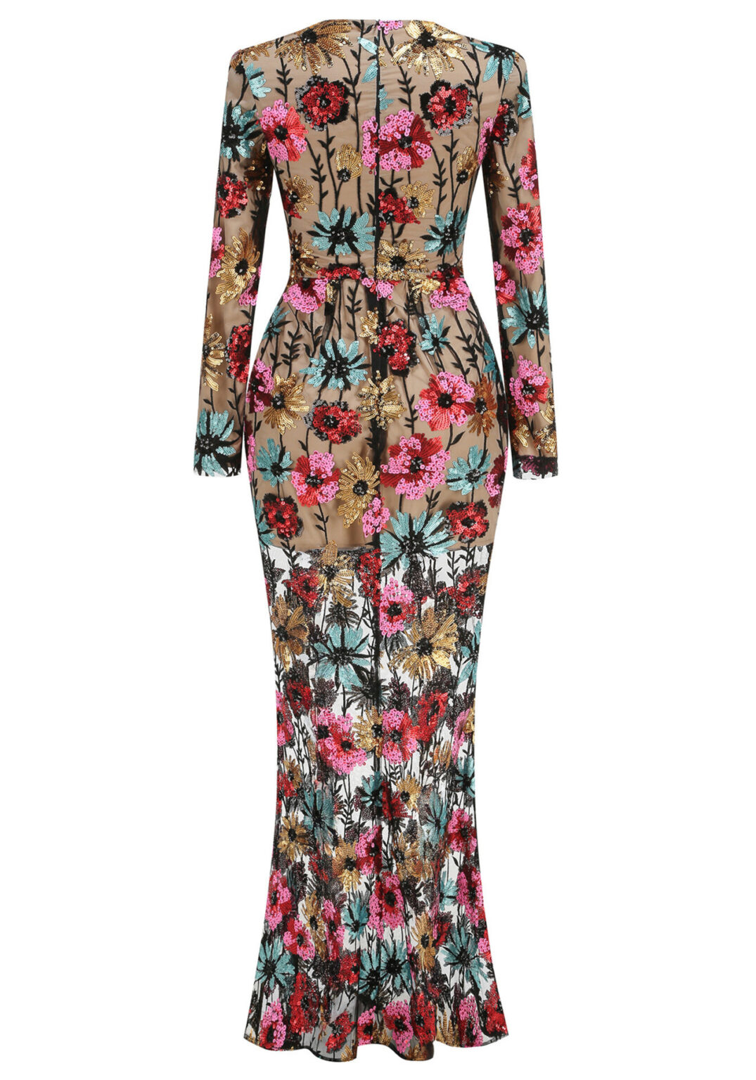 Long Sleeve Floral Embroidered Maxi Dress
