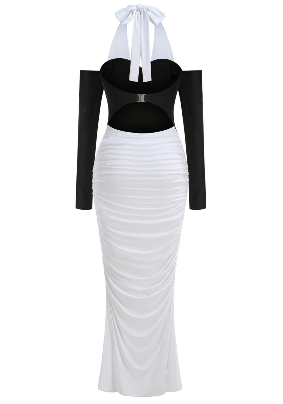 Halter Long Sleeve Draped Maxi Dress