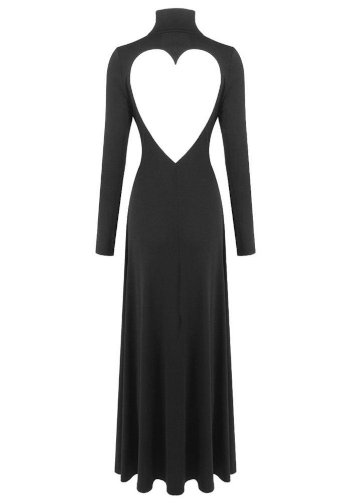 Long Sleeve Heart Cut Out Maxi Dress Black 10