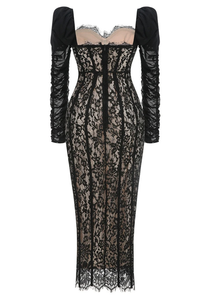 Puff Long Sleeve Lace Maxi Dress