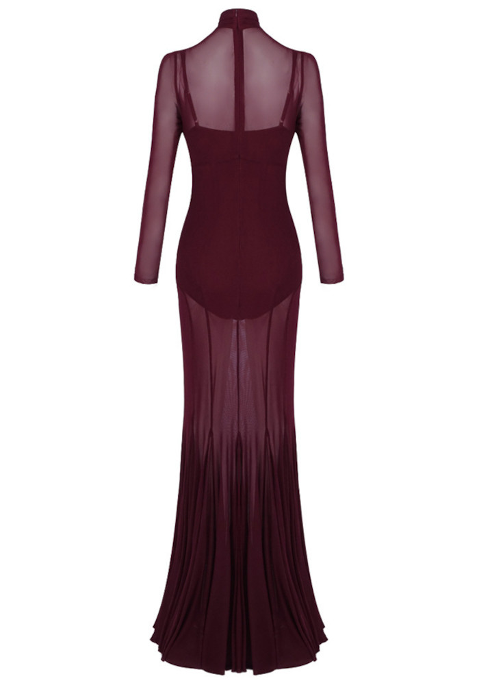 Long Sleeve Mesh Maxi Dress Burgundy 7 Long Sleeve Mesh Maxi Dress Burgundy 7