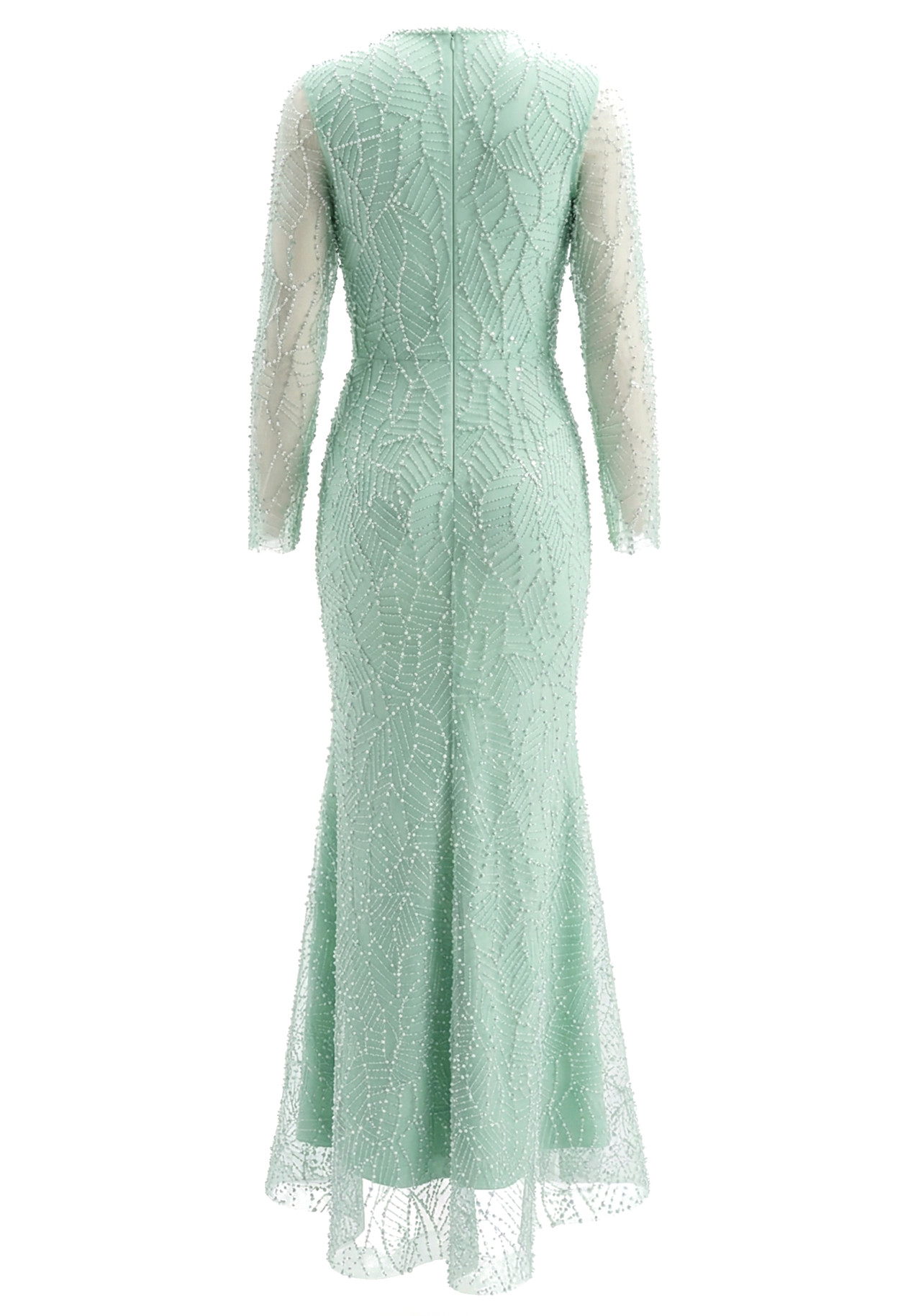 Long Sleeve Pearl Sequin Maxi Dress Green 8