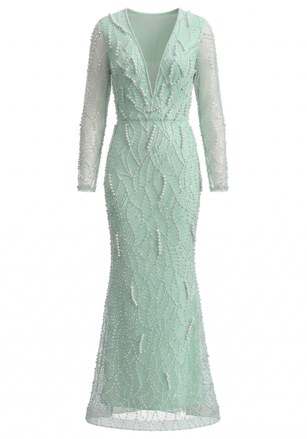 Long Sleeve Pearl Sequin Maxi Dress