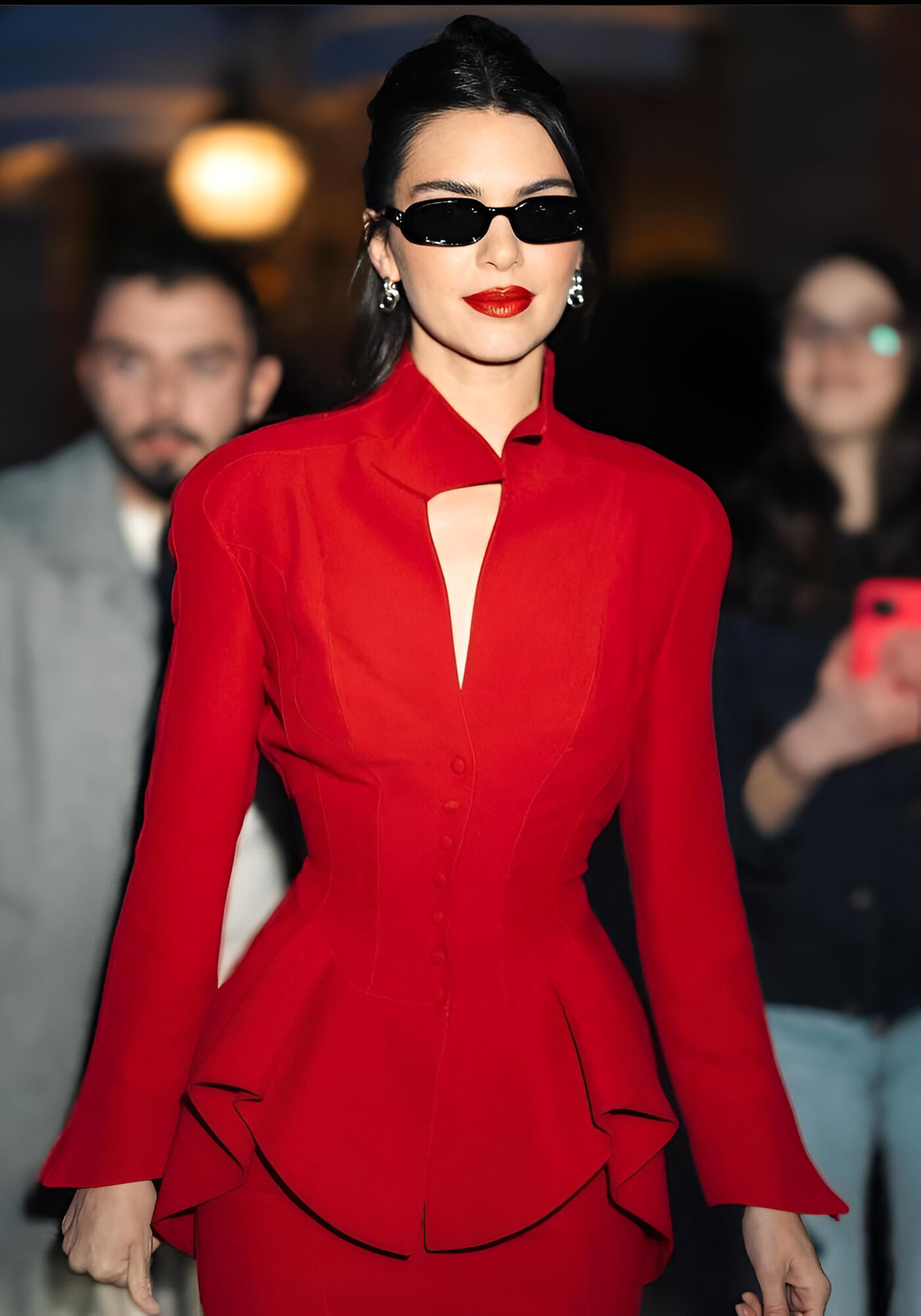 Long Sleeve Peplum Dress Red 3