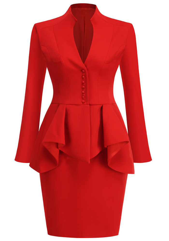 Long Sleeve Peplum Dress Red 5