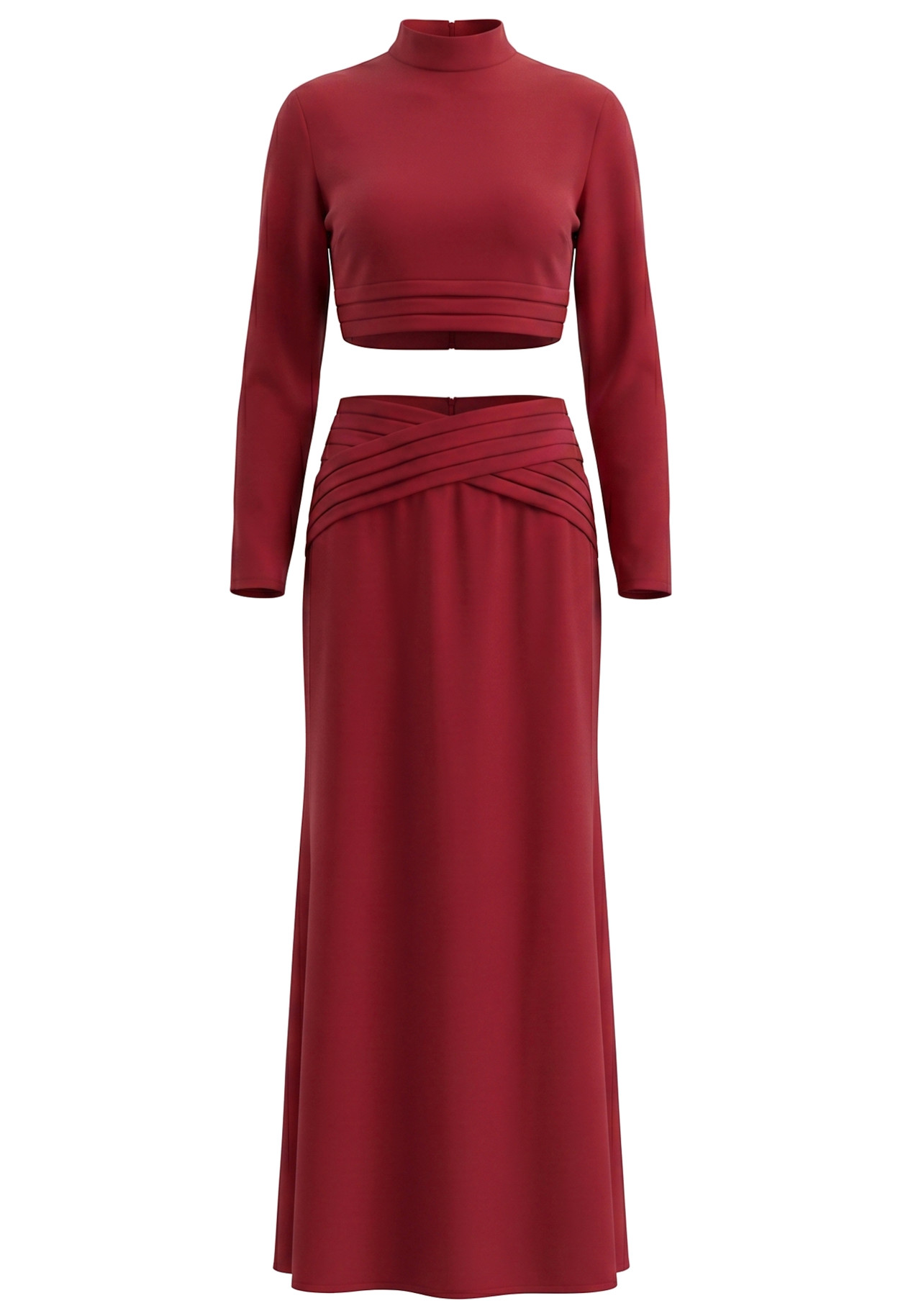 Long Sleeve Two Piece Maxi Dress Red 10