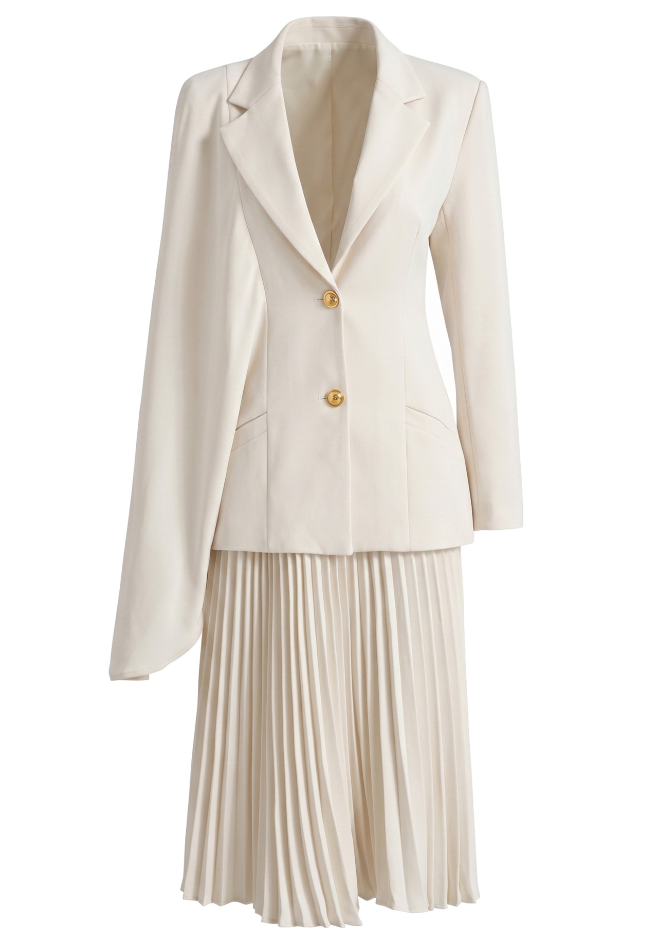 Long Sleeve Cape Pleated Midi Dress Ivory 9