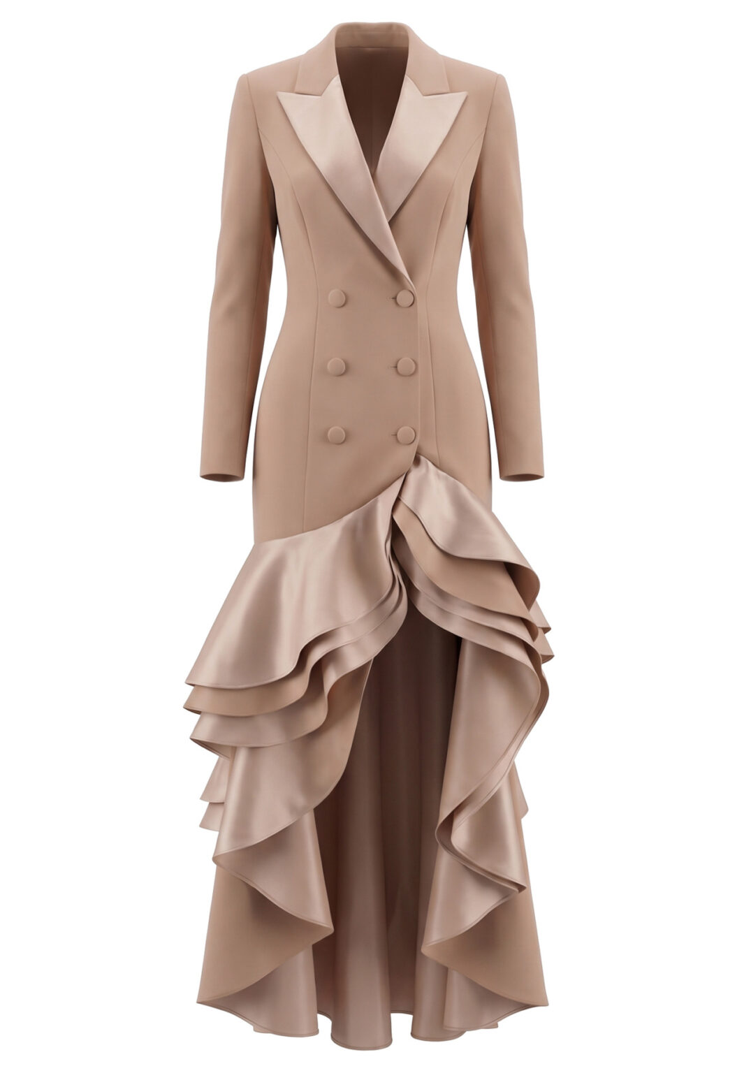 Long Sleeve Ruffle Detail Maxi Blazer Dress