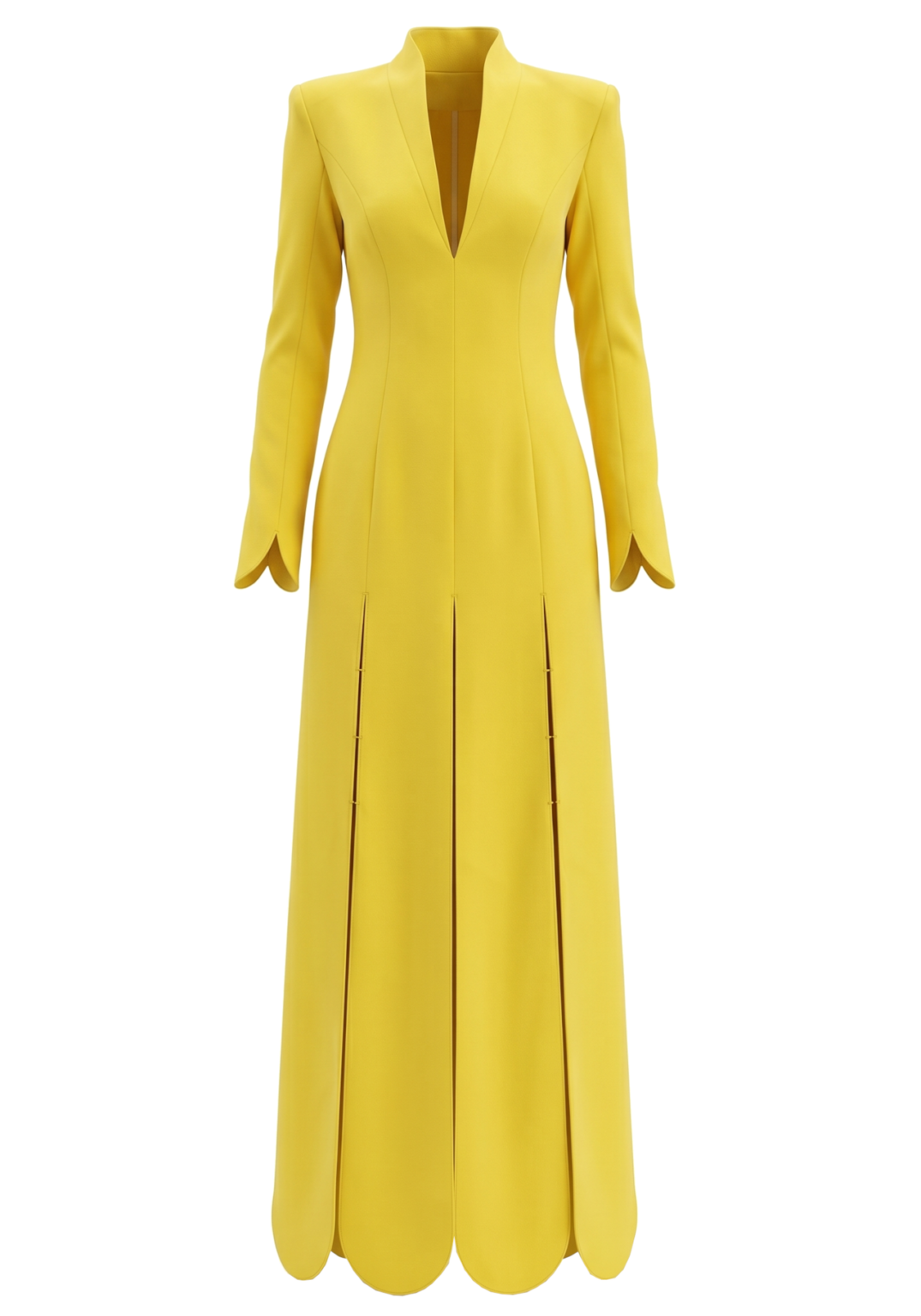 Long Sleeve Scalloped Hem Maxi Dress