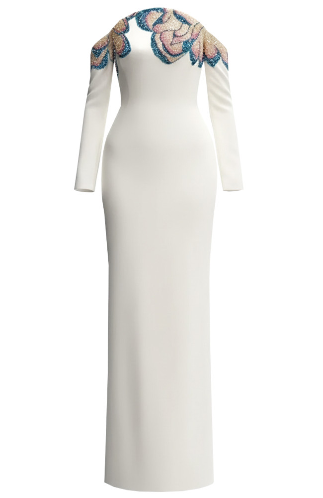 Long Sleeve Sequin Bardot Maxi Dress
