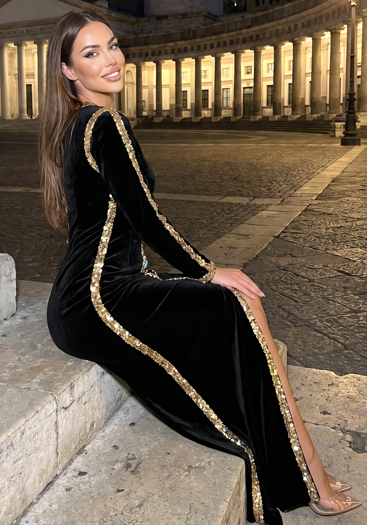 Long Sleeve Sequin Crystal Maxi Velvet Dress Black 7 Long Sleeve Sequin Crystal Maxi Velvet Dress Black 7