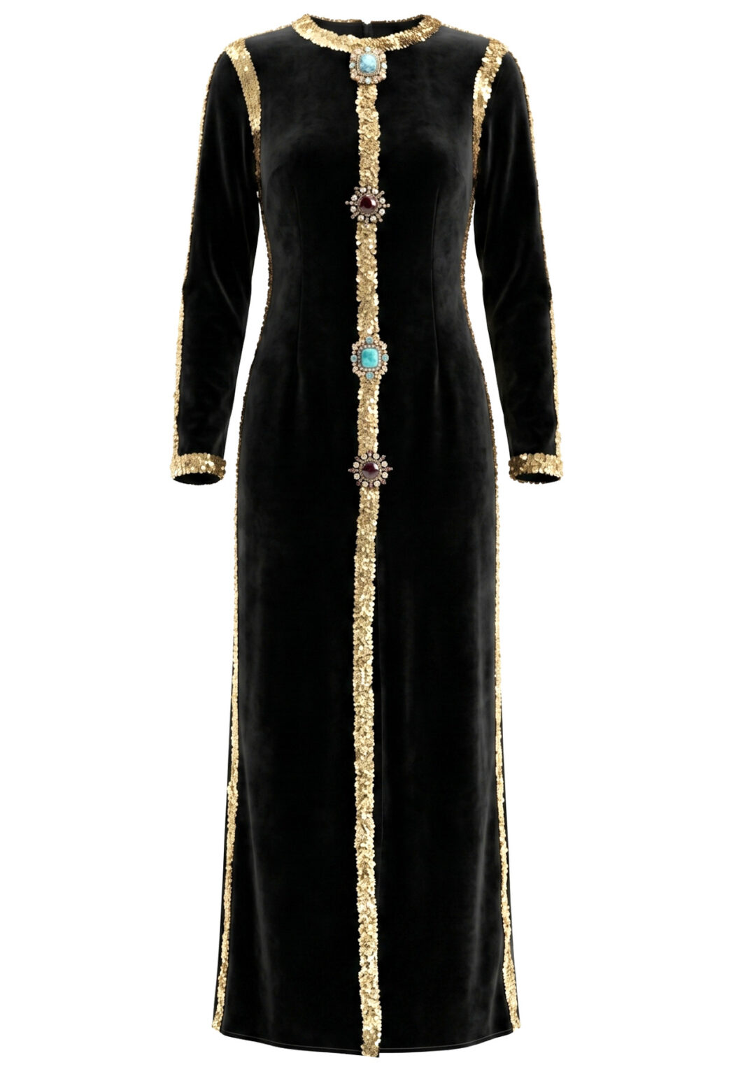 Long Sleeve Sequin Crystal Maxi Velvet Dress