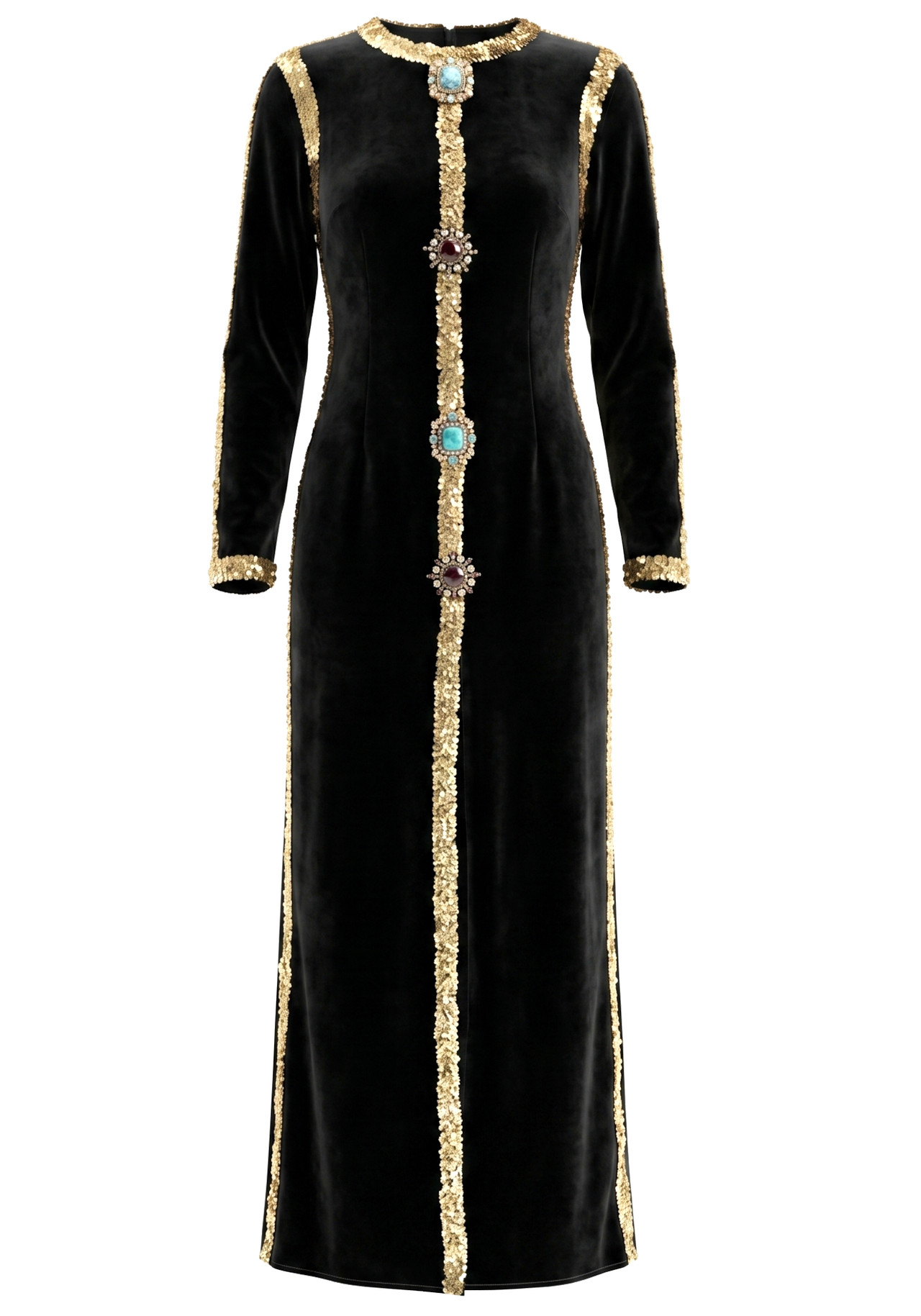 Long Sleeve Sequin Crystal Maxi Velvet Dress Black 8