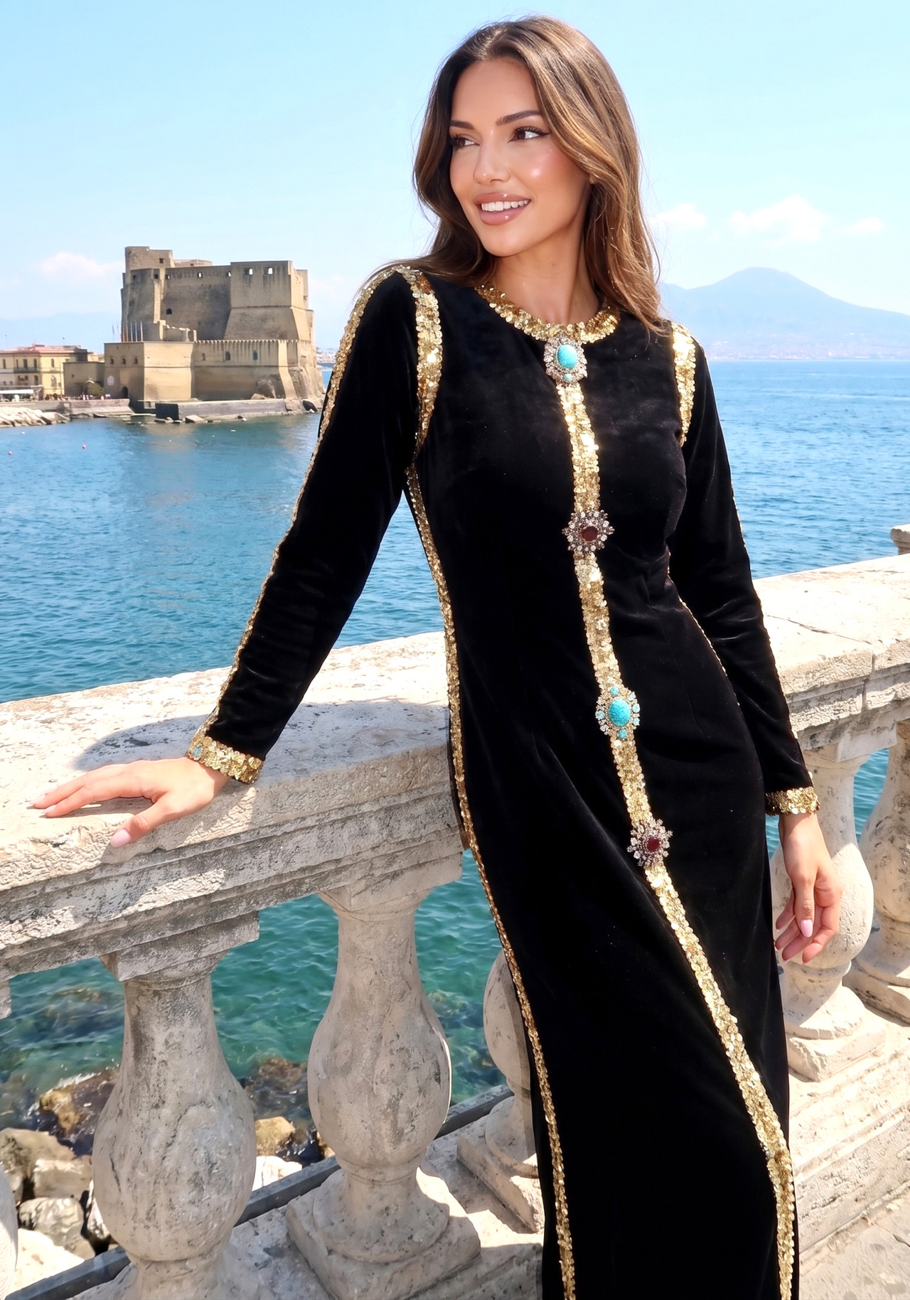 Long Sleeve Sequin Crystal Maxi Velvet Dress Black 2 Long Sleeve Sequin Crystal Maxi Velvet Dress Black 2