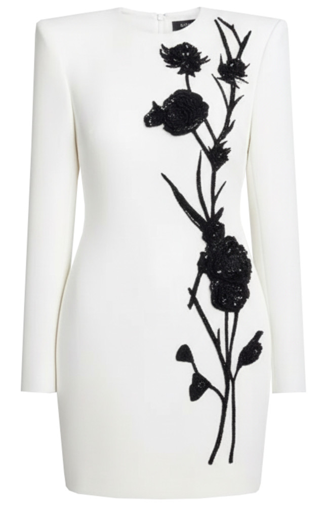 Long Sleeve Sequin Floral Detail Dress