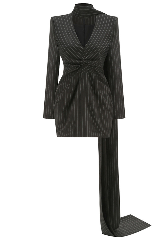 Long Sleeve Striped Dress Black 8