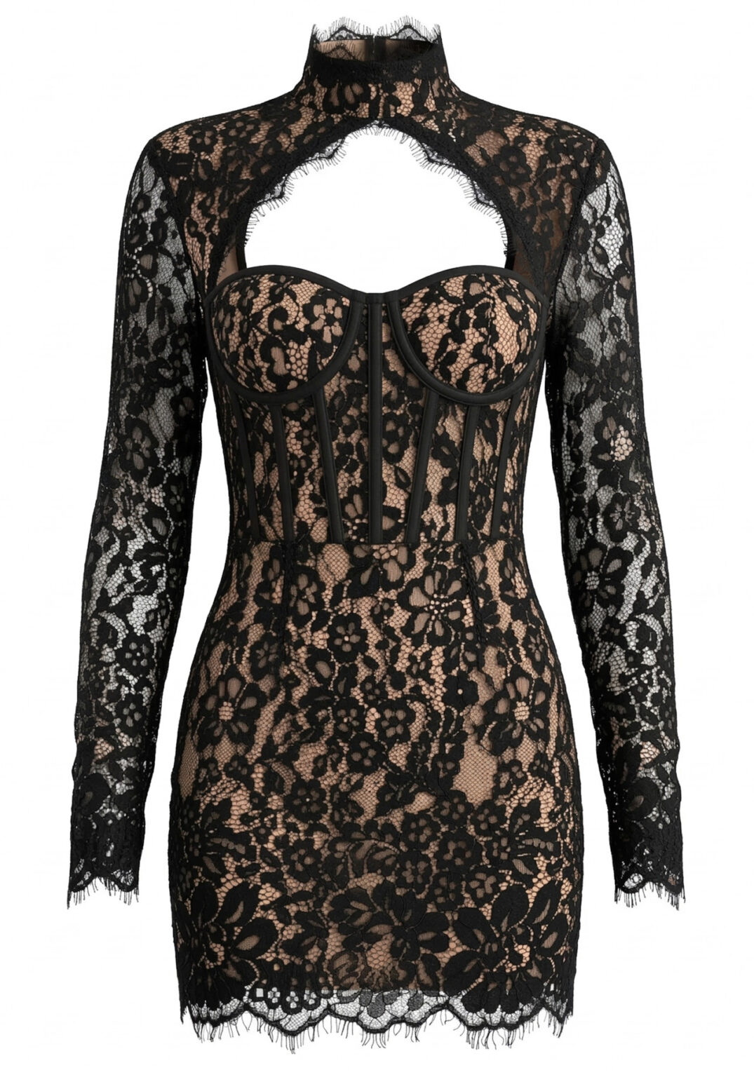 Long Sleeve Structured Lace Dress