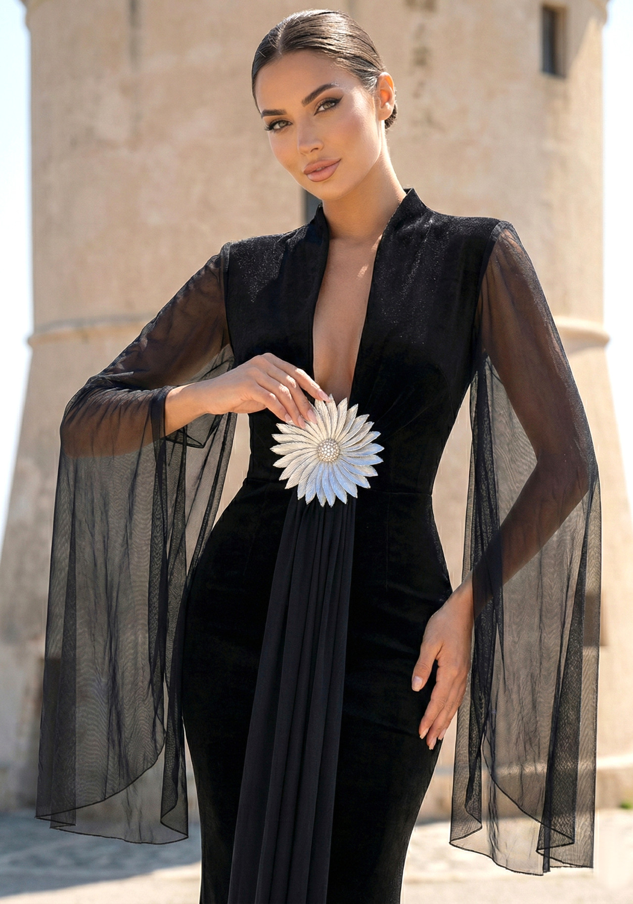 Mesh Sleeves Maxi Velvet Dress Black 6 Mesh Sleeves Maxi Velvet Dress Black 6