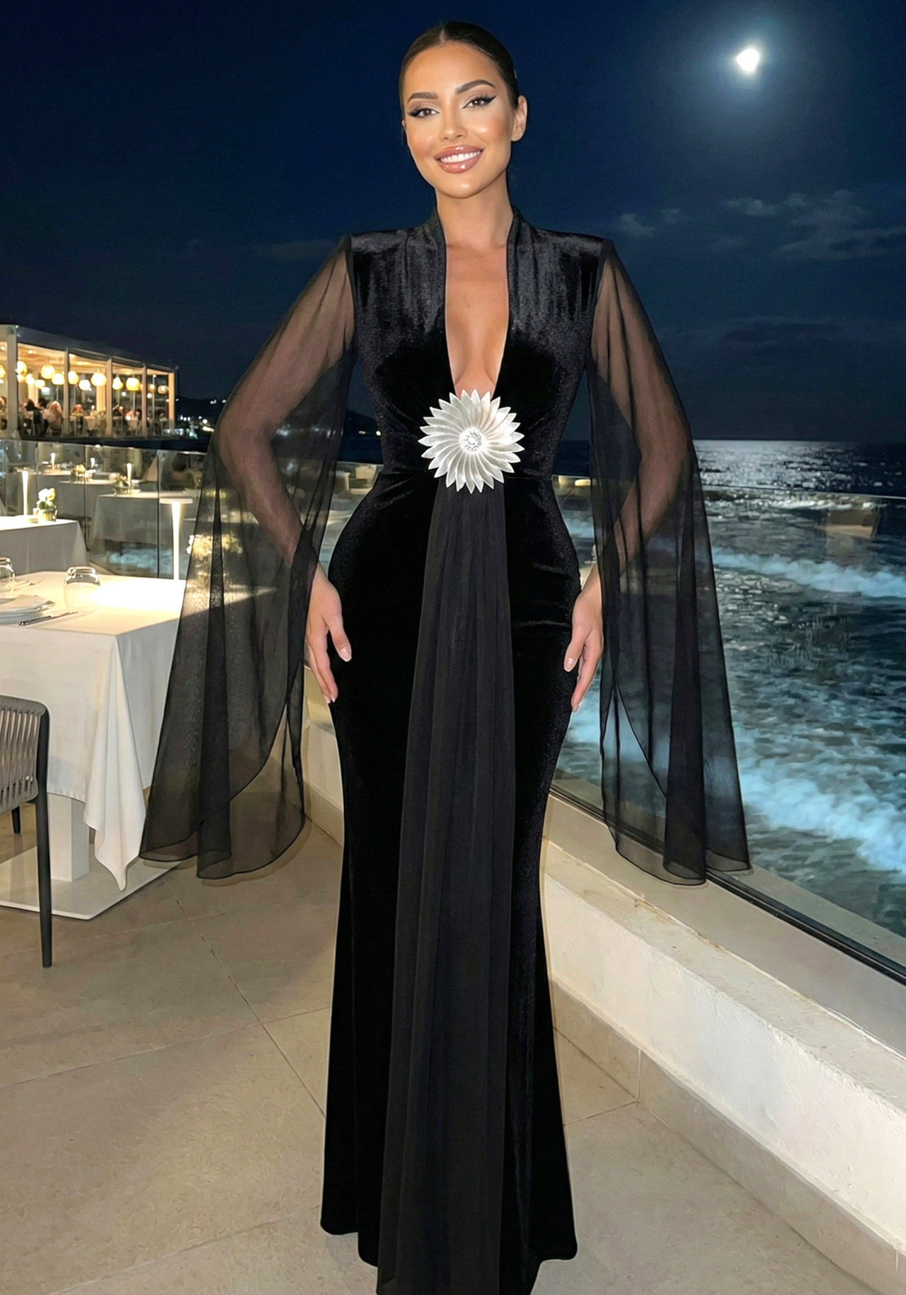 Mesh Sleeves Maxi Velvet Dress Black 1 Mesh Sleeves Maxi Velvet Dress Black 1