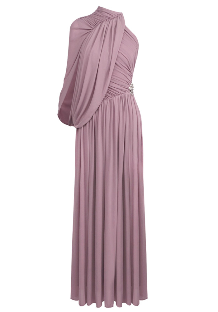 One Sleeve Draped Maxi Dress Dusty Pink 9