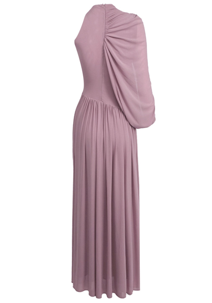 One Sleeve Draped Maxi Dress Dusty Pink 10