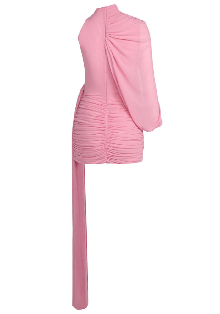One Sleeve Draped Dress Pink 9 One Sleeve Draped Dress Pink 9