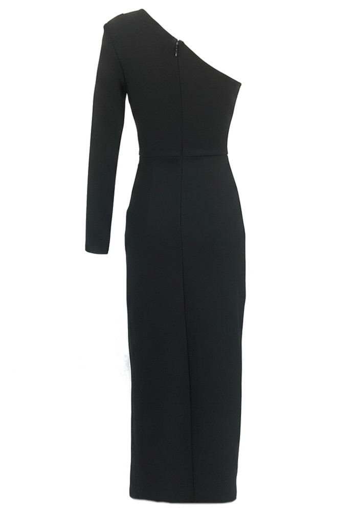 One Sleeve Floral Embellished Maxi Dress Black 10