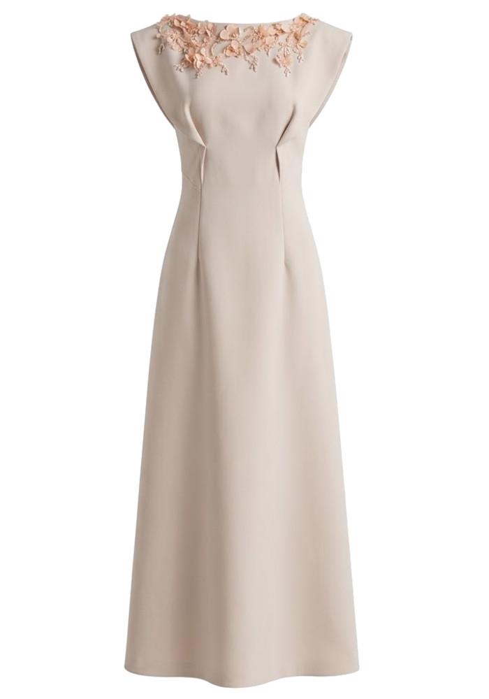 Floral Detail A Line Maxi Dress Nude 9