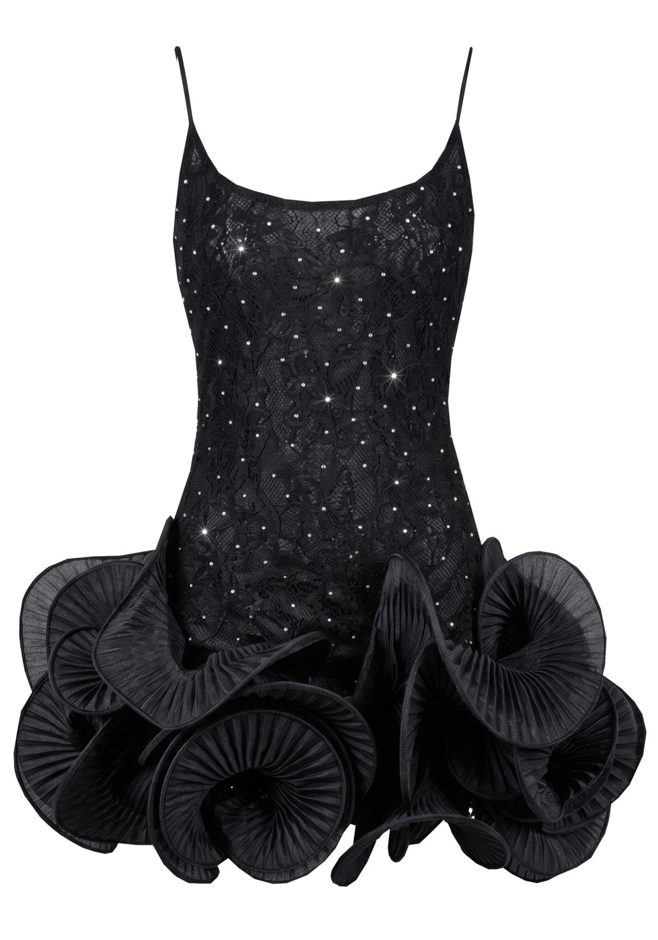 Long Sleeve Pleated Ruffle Dress Black 10
