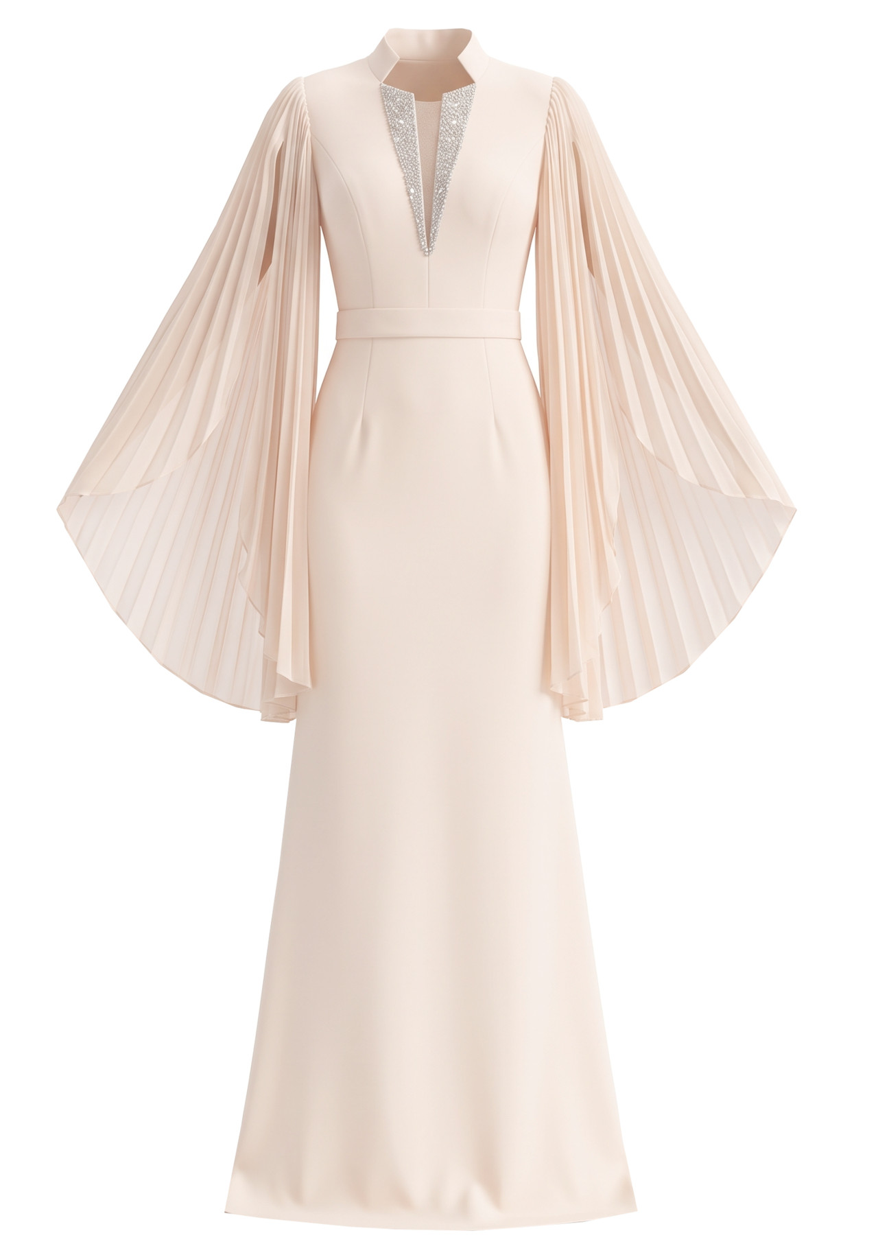 Pleated Sleeves Maxi Dress Ivory Nude 9
