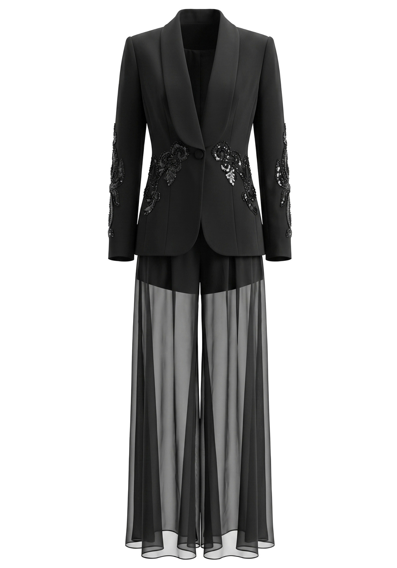Sequin Detail Mesh Suit Black 9