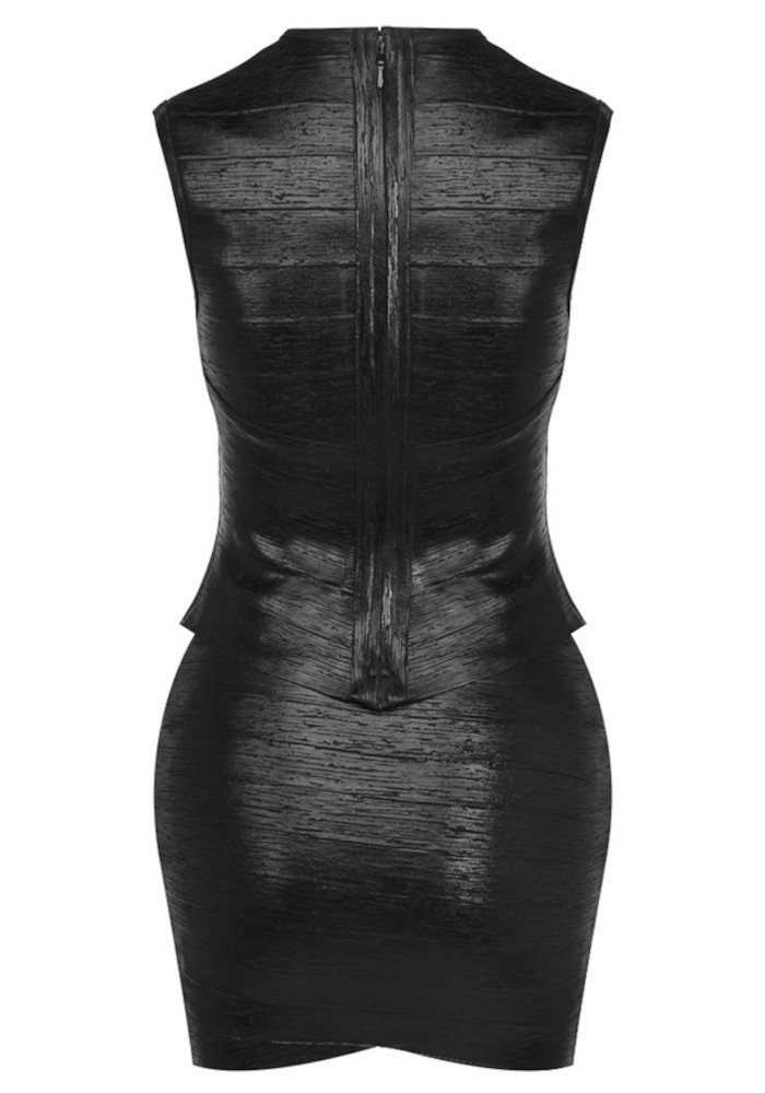 Woodgrain Foil Print Two Piece Dress Black 10