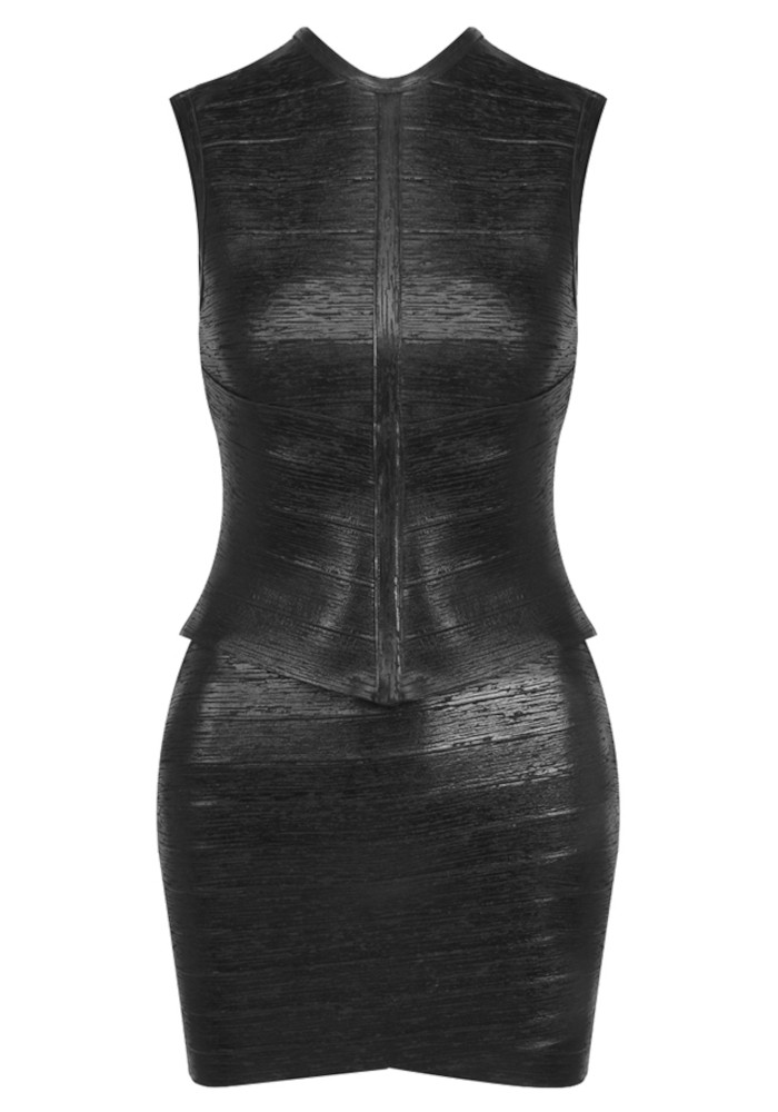 Woodgrain Foil Print Two Piece Dress Black 9