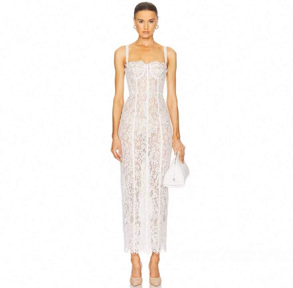 Lace Bustier Midi Dress white Lace Bustier Midi Dress white