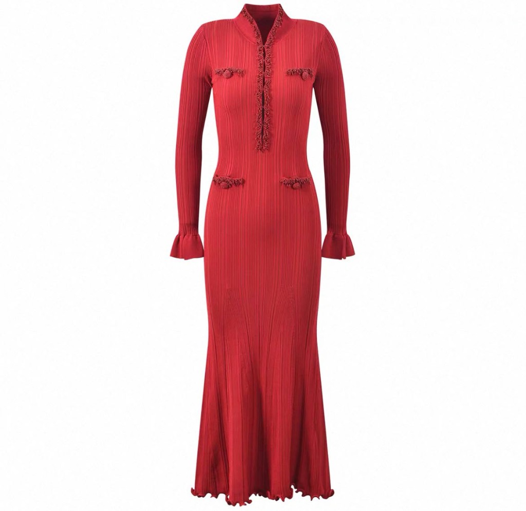 Ribbed Beaded Collar Maxi Dress